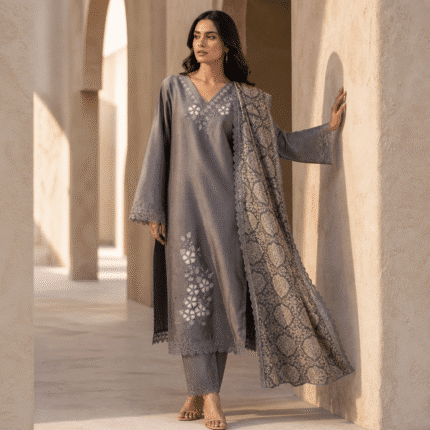 Premium Grey Embroidered 3 Piece